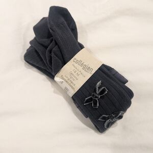 Collegien Capucine - Ribbed Tights with Velvet Bows - Stone 18m